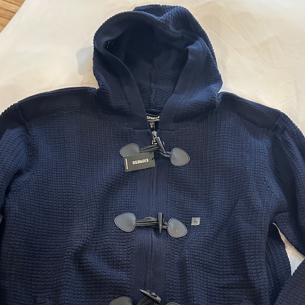Express Dark Blue Hooded Sweater with Toggles and Zipper